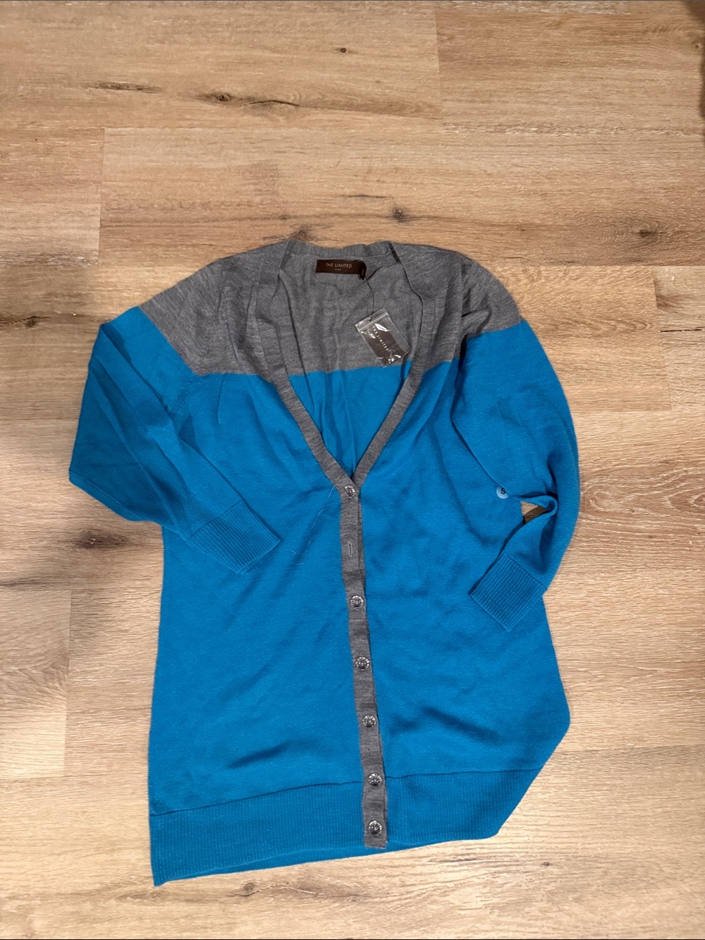 The Limited Two-Tone Blue and Gray V-Neck Cardigan